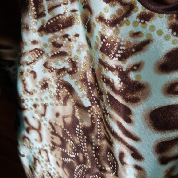 Brown and aqua cheetah print blouse - Picture 5 of 7